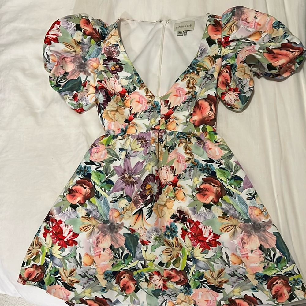 Puff sleeve multi color Sachin and Babi mini dress